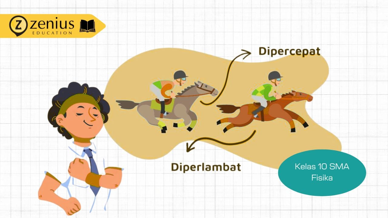 Siswa laki-laki yang sedang menjelaskan rumus gerak lurus berubah beraturan dan contohnya pada pacuan kuda