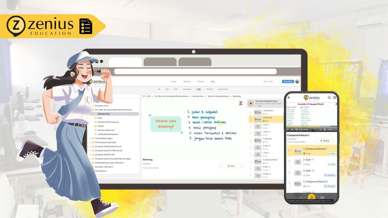 ilustrasi siswa pakai seragam SMA berlari mengejar impiannya di utbk snbt