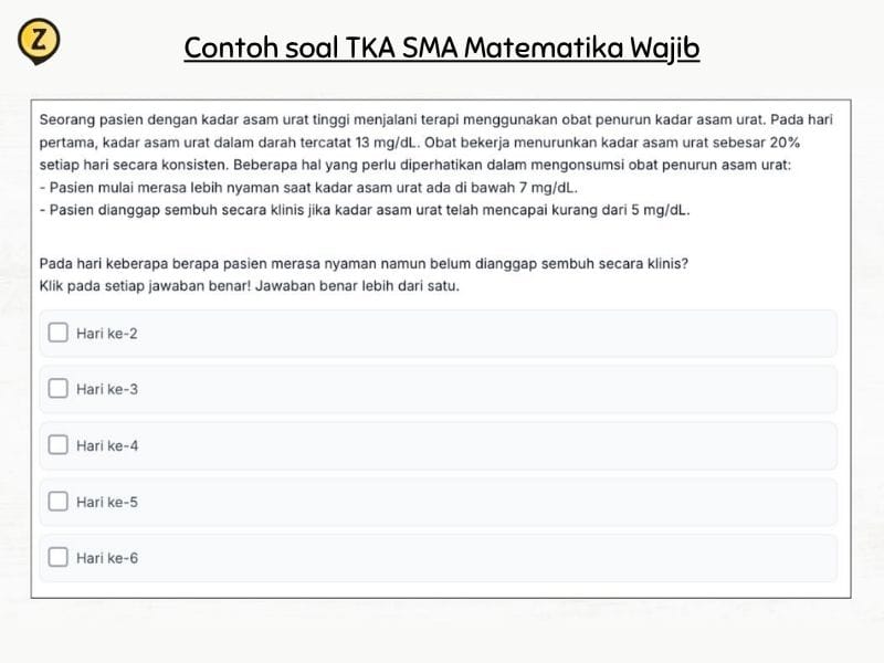contoh soal TKA SMA matematika wajib