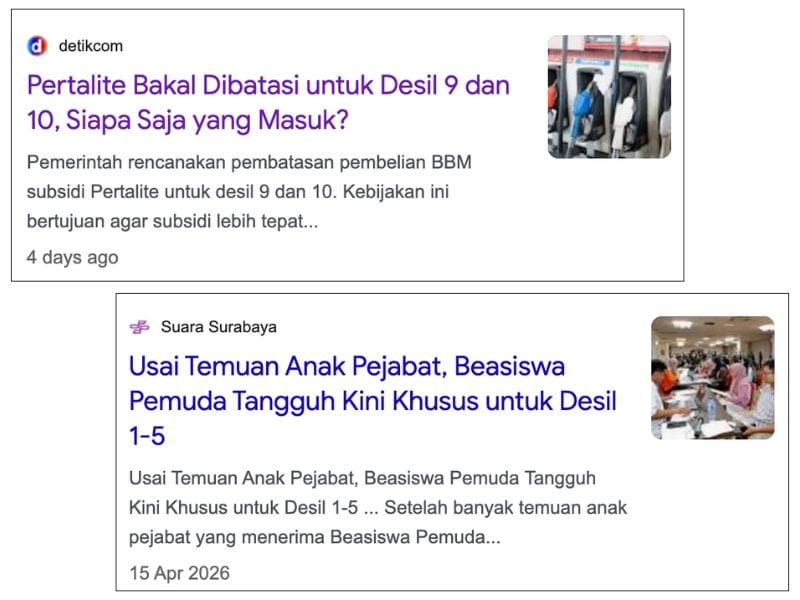 berita kebijakan pemerintah yang melibatkan kelompok desil