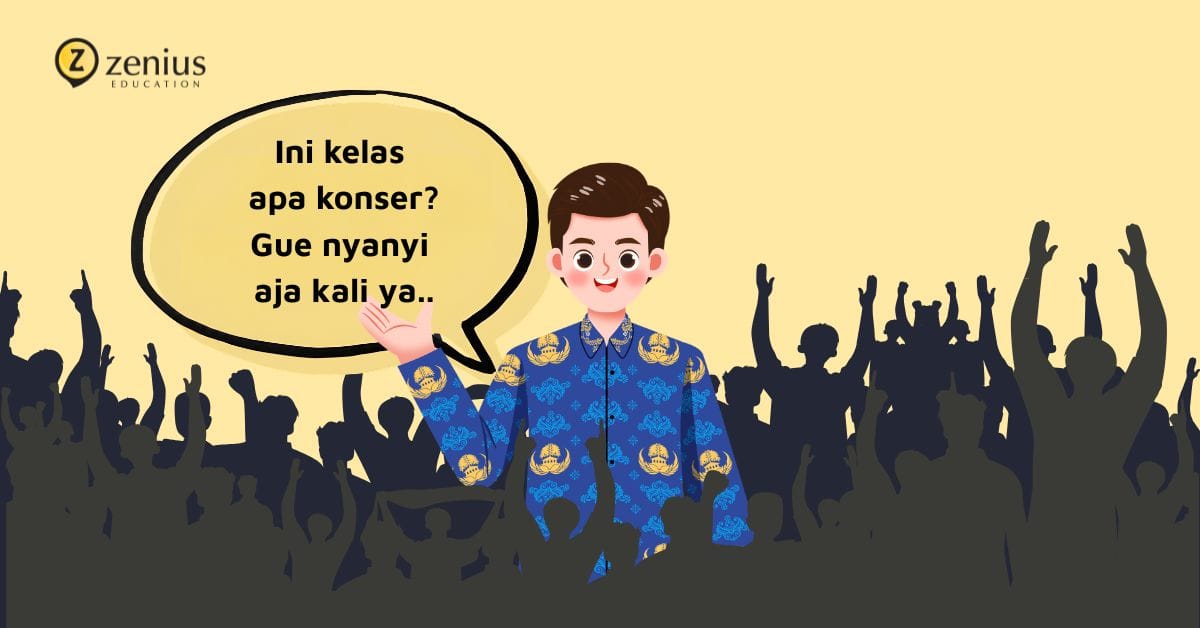 ilustrasi guru saat mengajar di kelas online yang jumlahnya banyak